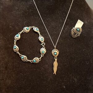 Sterling Silver and Turquoise bear claw Jewelry Set